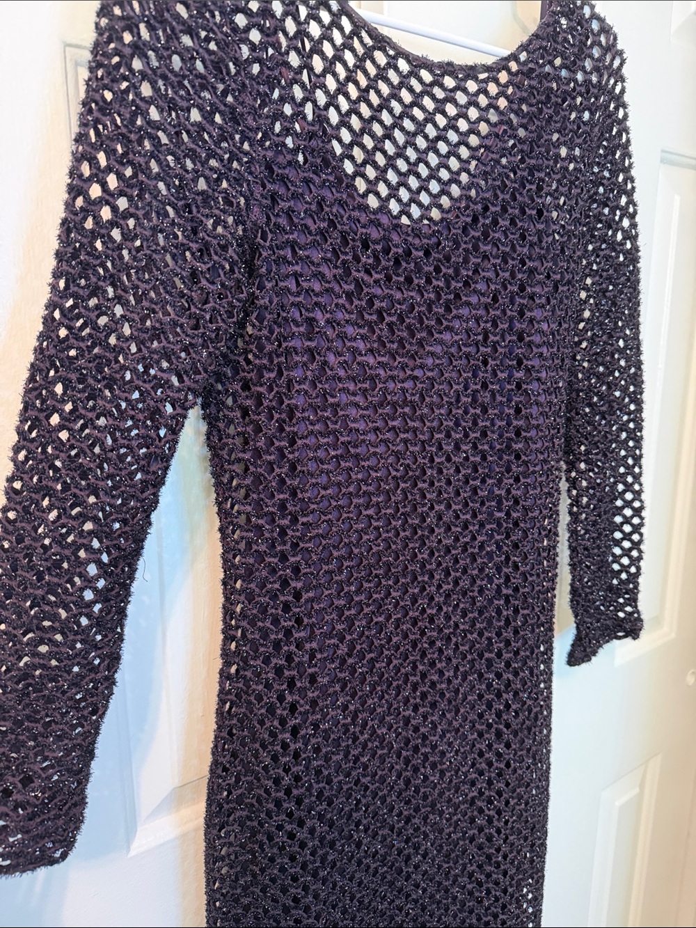 Vintage Andrea Polizzi For Rex Lester Long Maxi Dress Purple Crochet Size 8